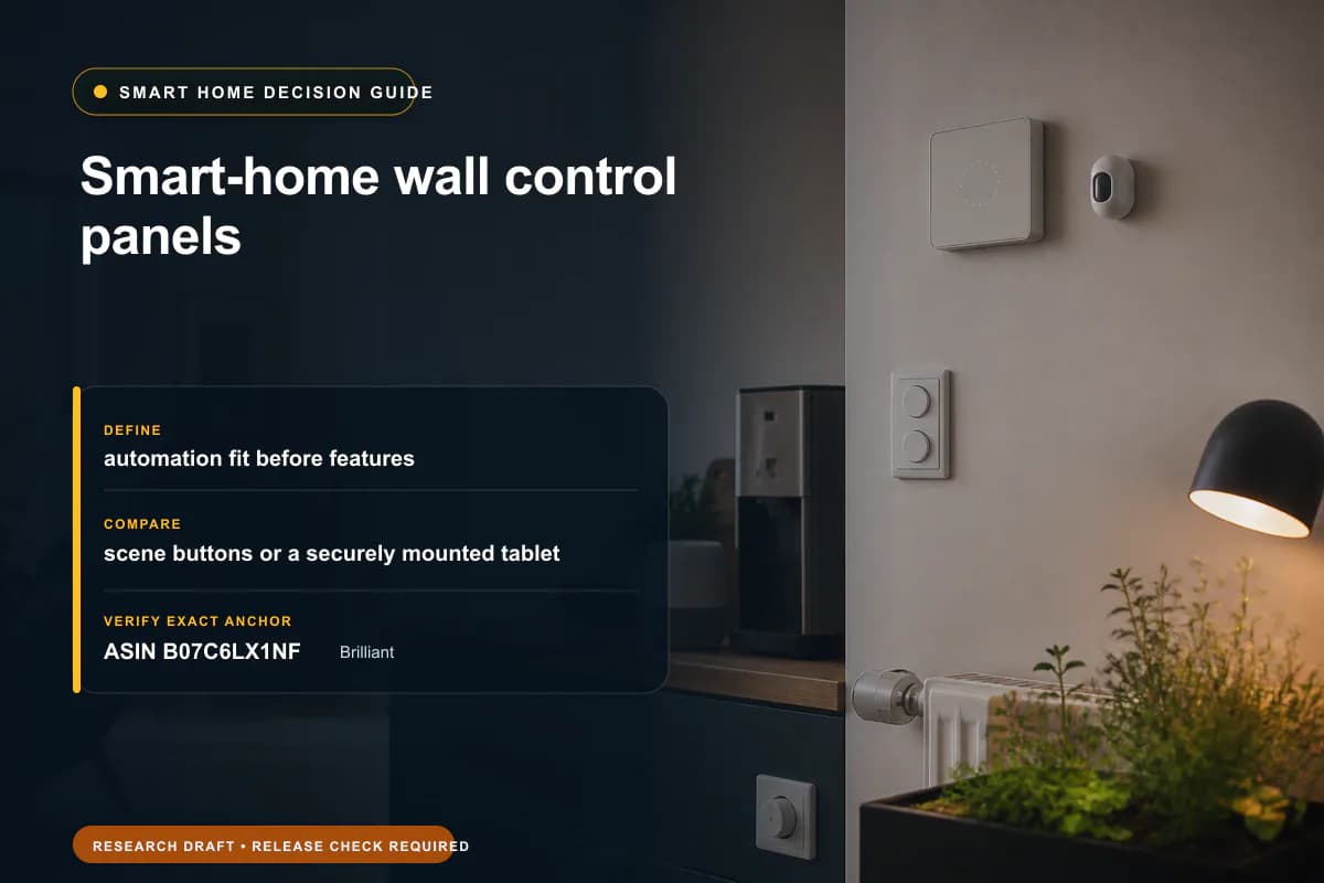 Editorial buying worksheet for smart-home wall control panels showing fit, compatibility, ownership checks, and the simpler alternative